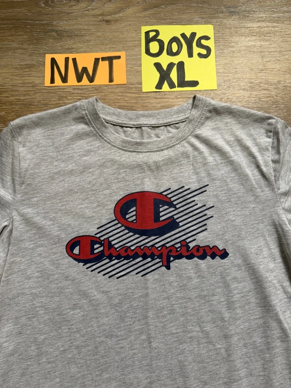NWT Champion Boys' Gray Logo Tee - XL